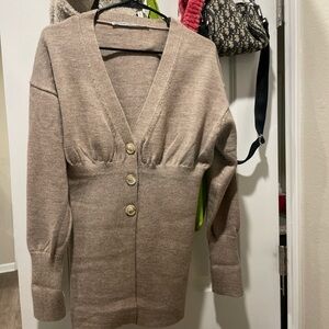 Alexander Wong smocked waist cardigan light oatmeal melange